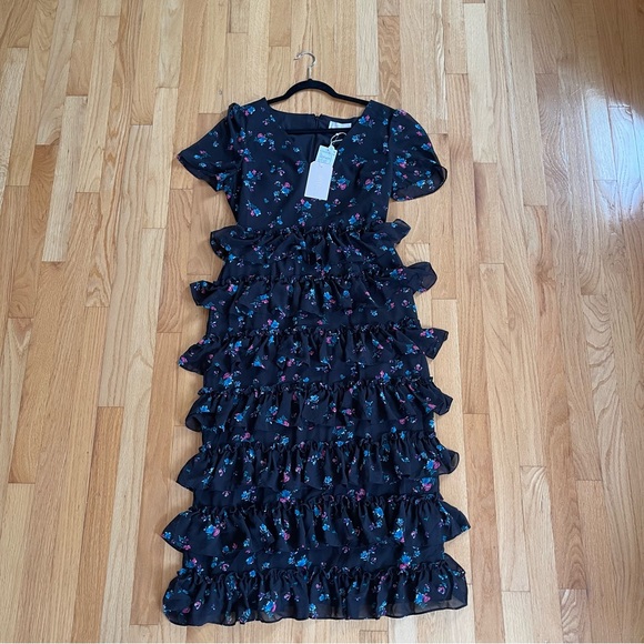 WAYF Darlene Floral Tiered Cocktail Midi Dress Small - Picture 4 of 5